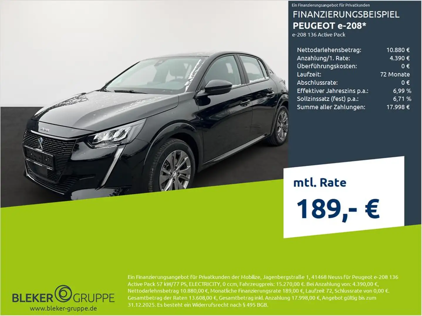 Peugeot e-208 e-208 136 Active Pack Schwarz - 1