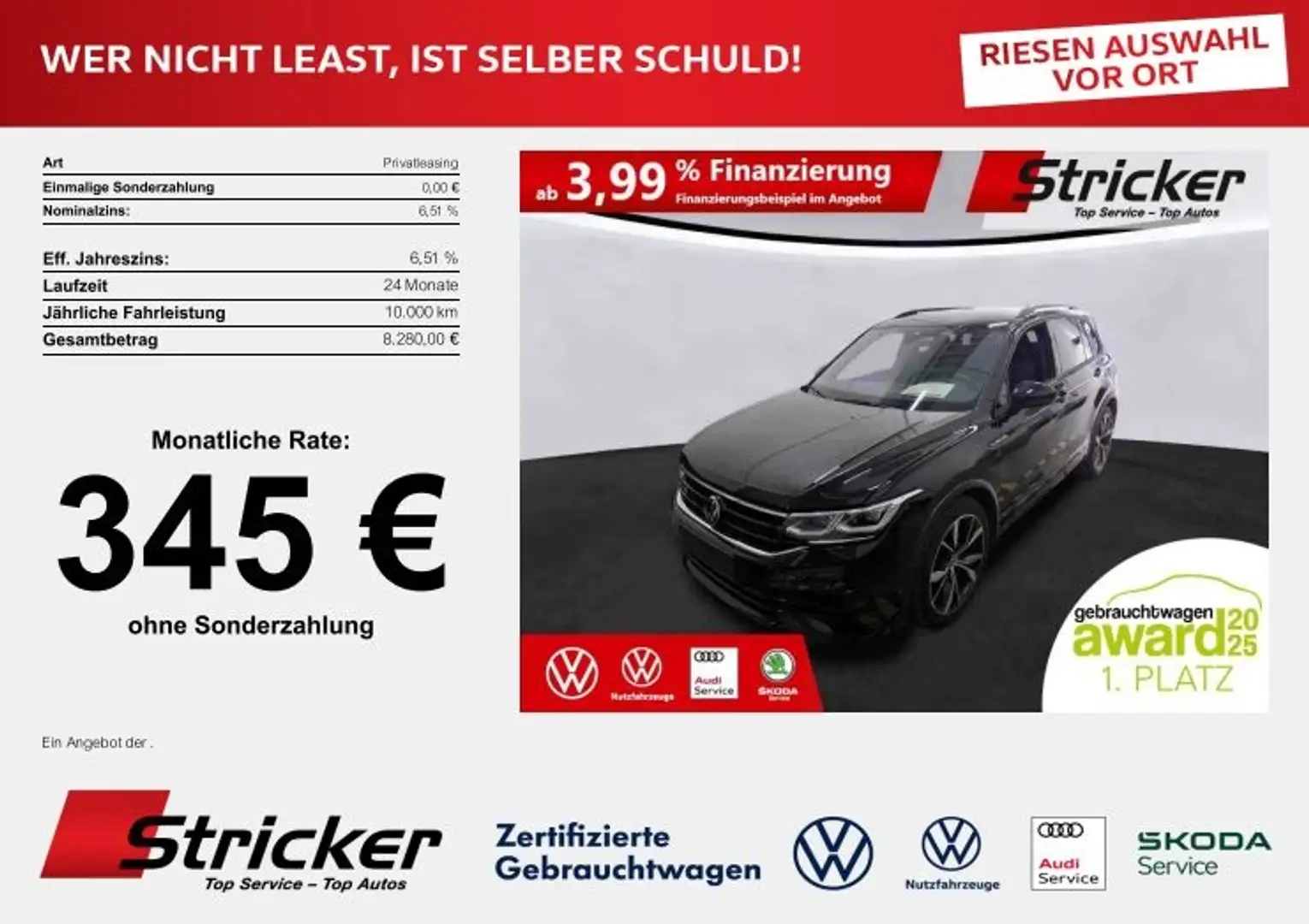 Volkswagen Tiguan R 2.0TSI 345,-ohne Anzahlung Black Style Area Vie Schwarz - 1