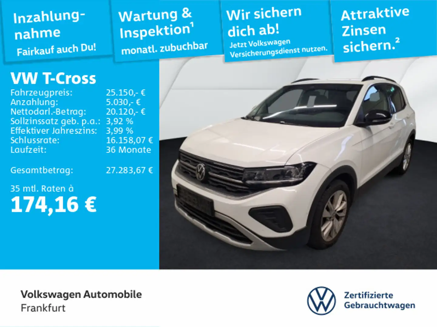 Volkswagen T-Cross 1.0 TSI DSG Goal Navi LED DAB+ FrontAssi Weiß - 1