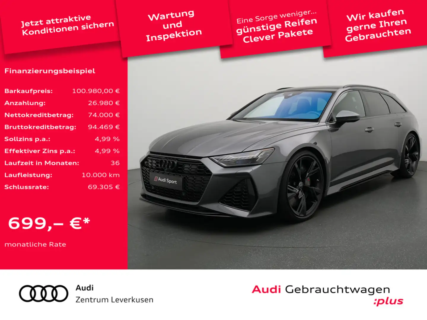 Audi RS6 305KMH LASER PANO RAUTE KERAMIK LUFT NAVI Grau - 1