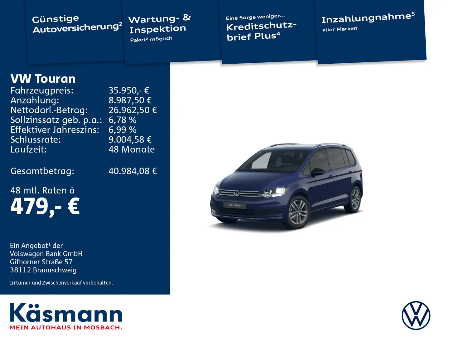 Volkswagen Touran Goal 1.5TSI KAM NAVI LED EASYOPEN Blau - 1