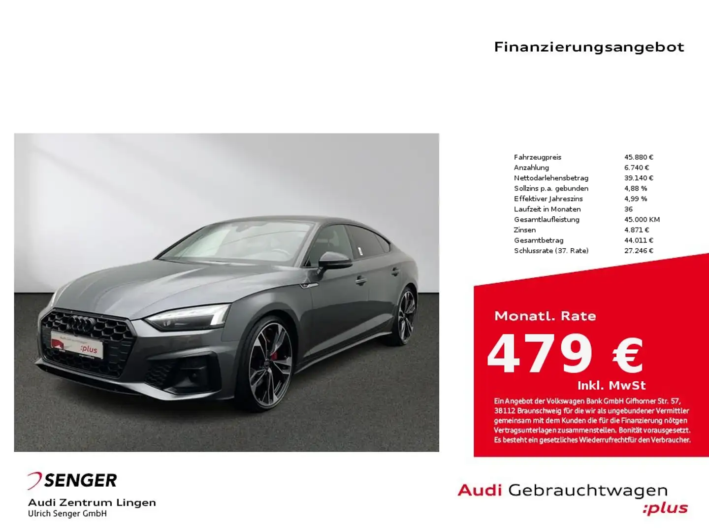Audi A5 Sportback S line 50 TDI quattro MMI Matrix Gris - 1