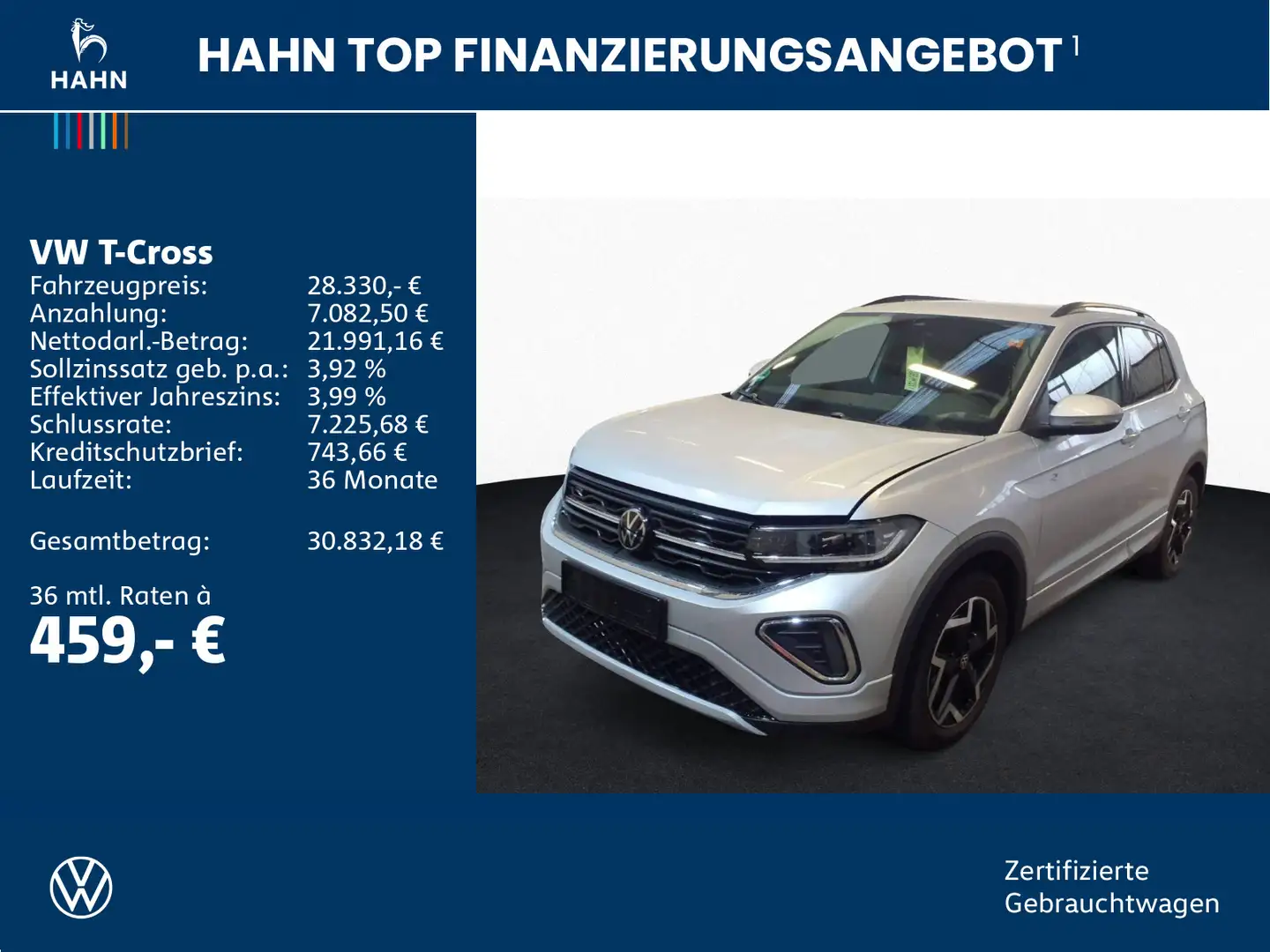 Volkswagen T-Cross 1.5TSI DSG R-Line Matrix Nav AHK CAM APP Silber - 2