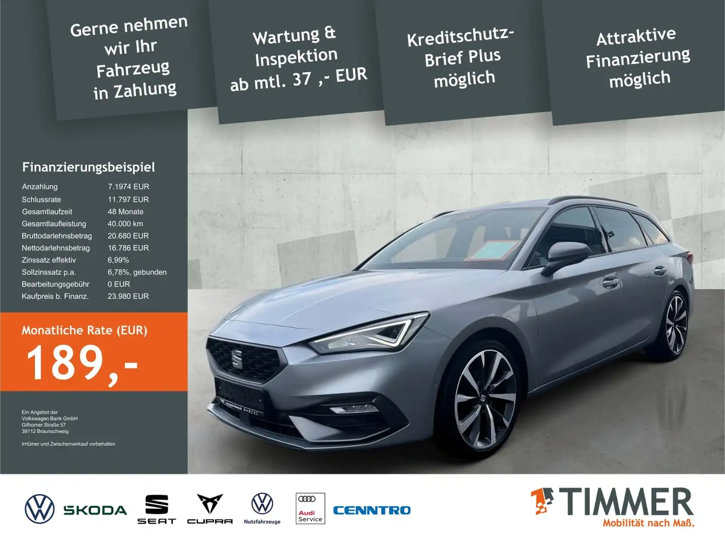 SEAT Leon ST 2.0 TDI DSG FR-LINE *AHK*LED *PANO *ACC *RKAM Silber - 1