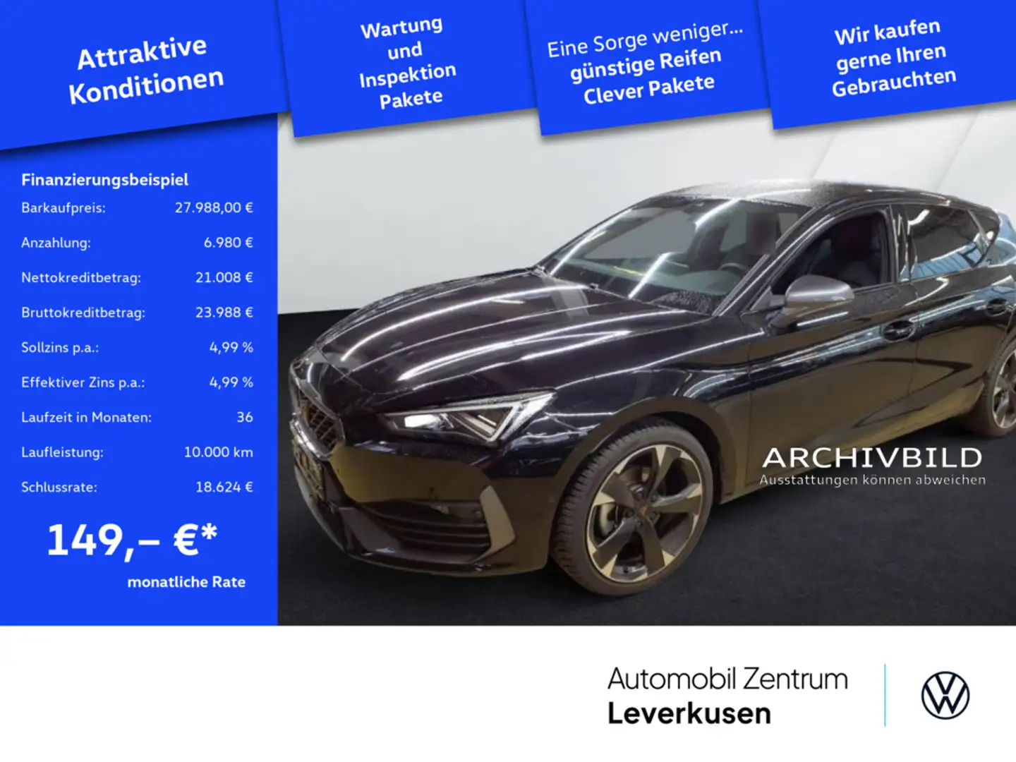 CUPRA Leon DSG NAVI VIRT ACC LEDER DCC KAM CARPLAY Schwarz - 1