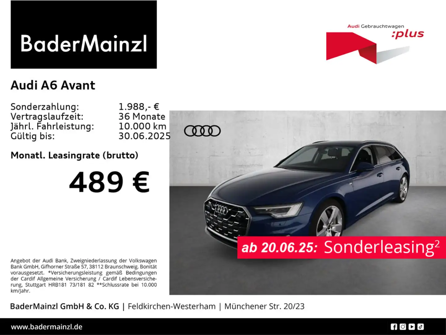 Audi A6 50 TFSIe quattro S line AHK Matrix ACC Blau - 1
