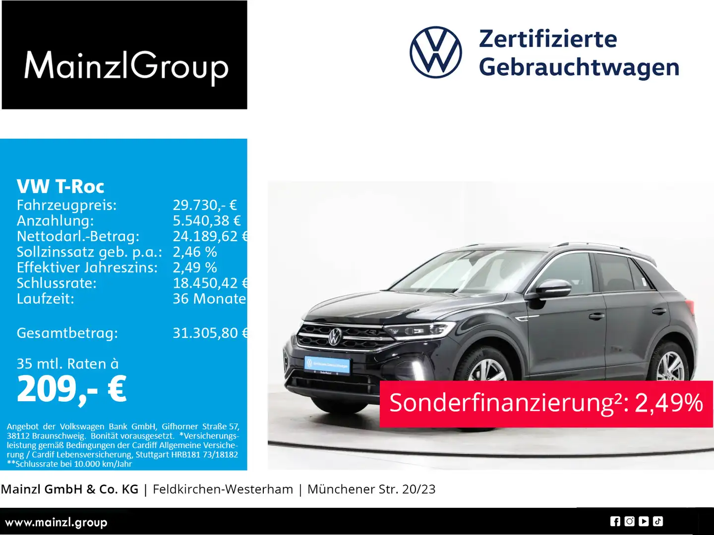 Volkswagen T-Roc 1.5 TSI DSG R-Line AHK Kamera ACC Navi SHZ Schwarz - 1