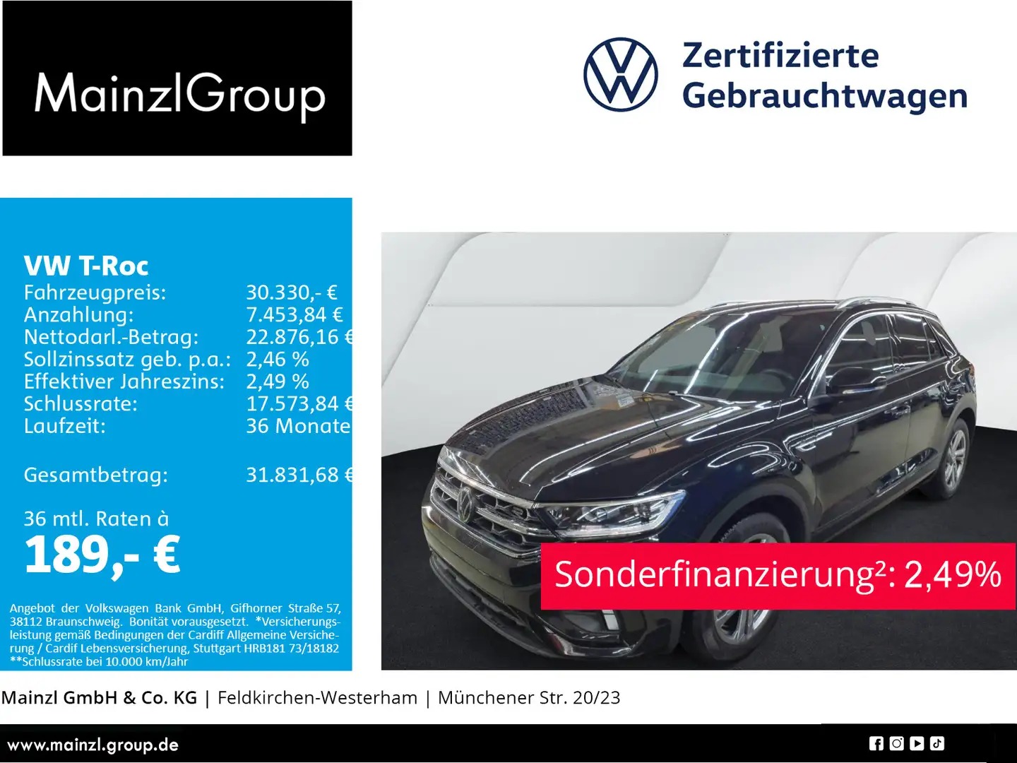 Volkswagen T-Roc 1.5 TSI DSG R-Line AHK Kamera ACC Navi SHZ Schwarz - 1