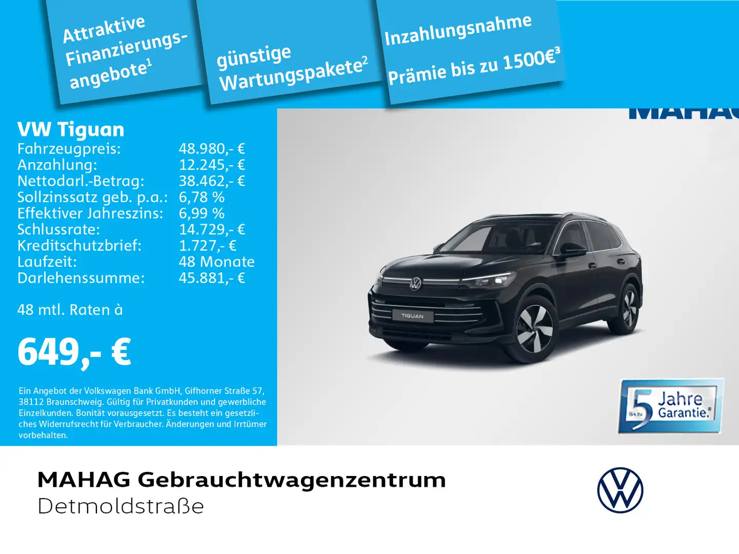 Volkswagen Tiguan NEWModel 2.0 TDI 4Mot. ELEGANCE AHK Navi Schwarz - 1