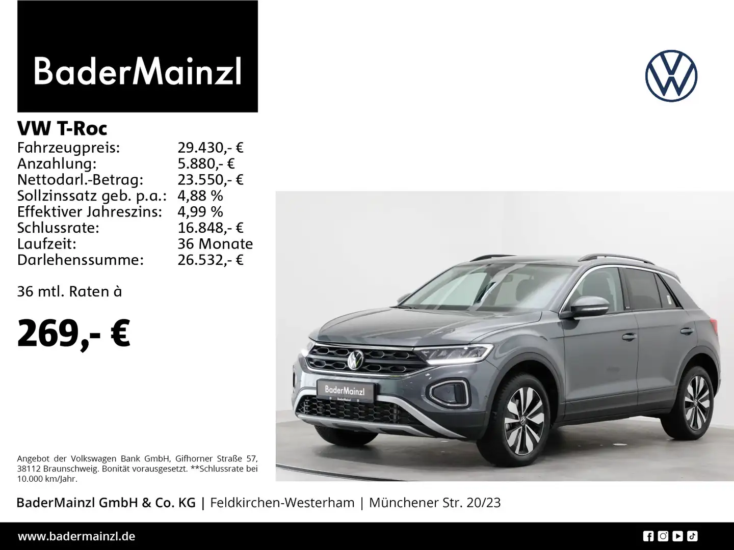 Volkswagen T-Roc 1.5 TSI DSG MOVE Kam. ACC SHZ LED Grau - 1