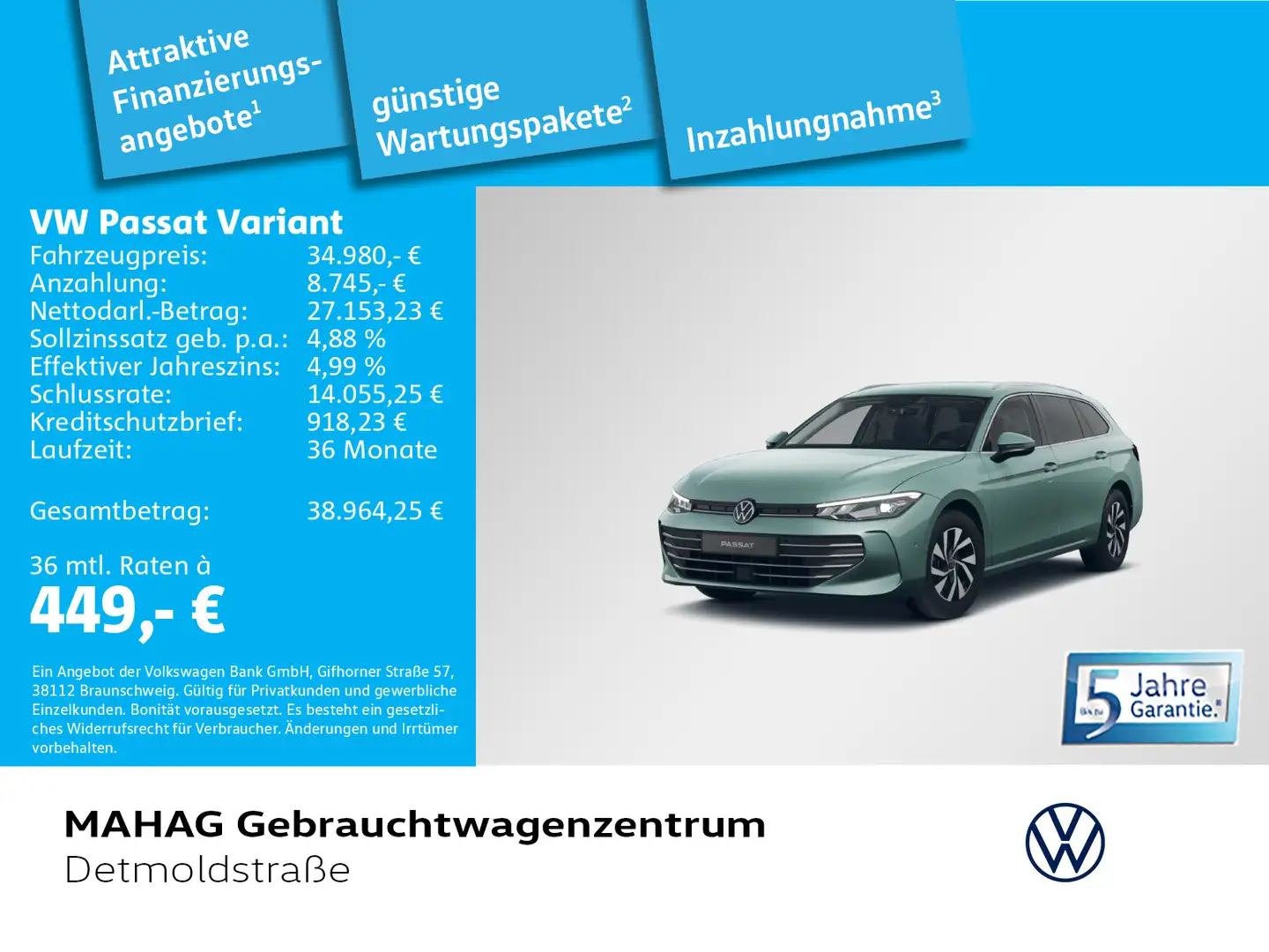 Volkswagen Passat Variant 1.5 eTSI BUSINESS Navi LED R-KAM Grün - 1