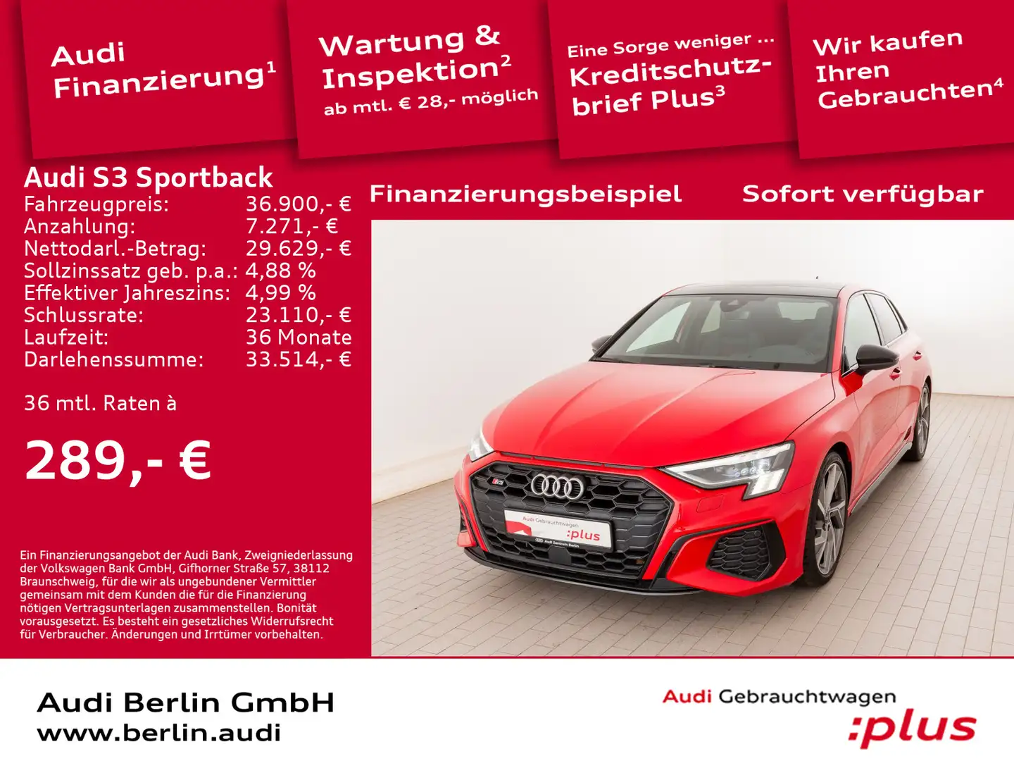 Audi S3 2.0 TFSI qu.S tr. RFK HUD PANO NAVI Rouge - 1