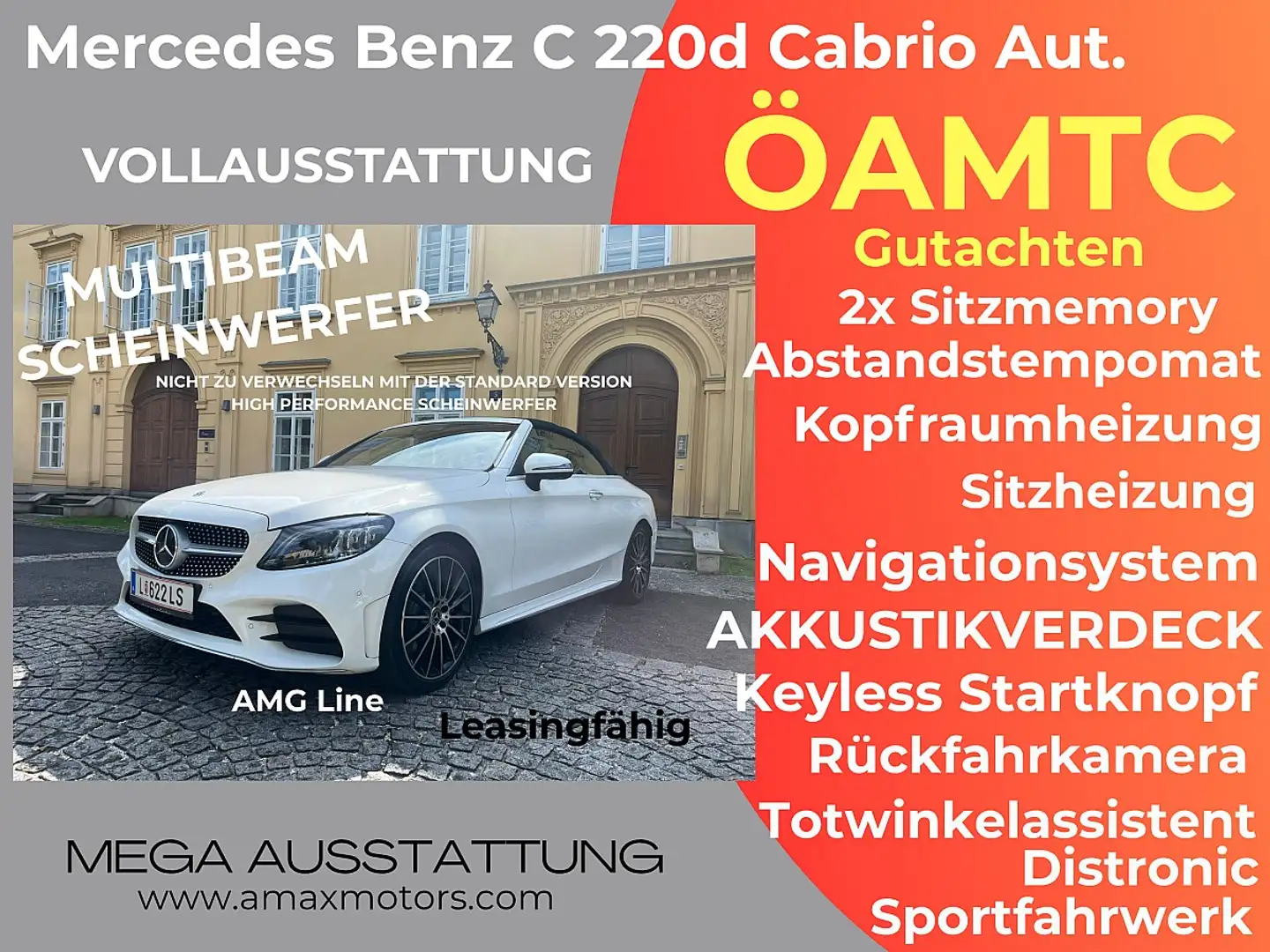 Mercedes-Benz C 220 d Cabrio Aut. AMG, Sitzmemory, Multibeam, Leder... Weiß - 1