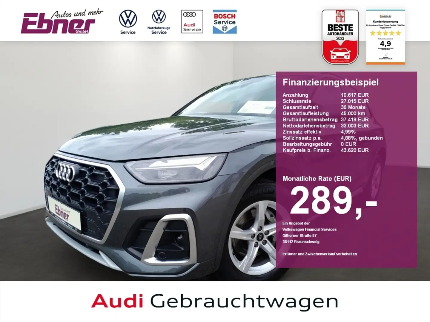 Audi Q5 S-LINE 40TDI QUATTRO S-TRONIC AHK+LED+NAVI+APP+GRA Grau - 1