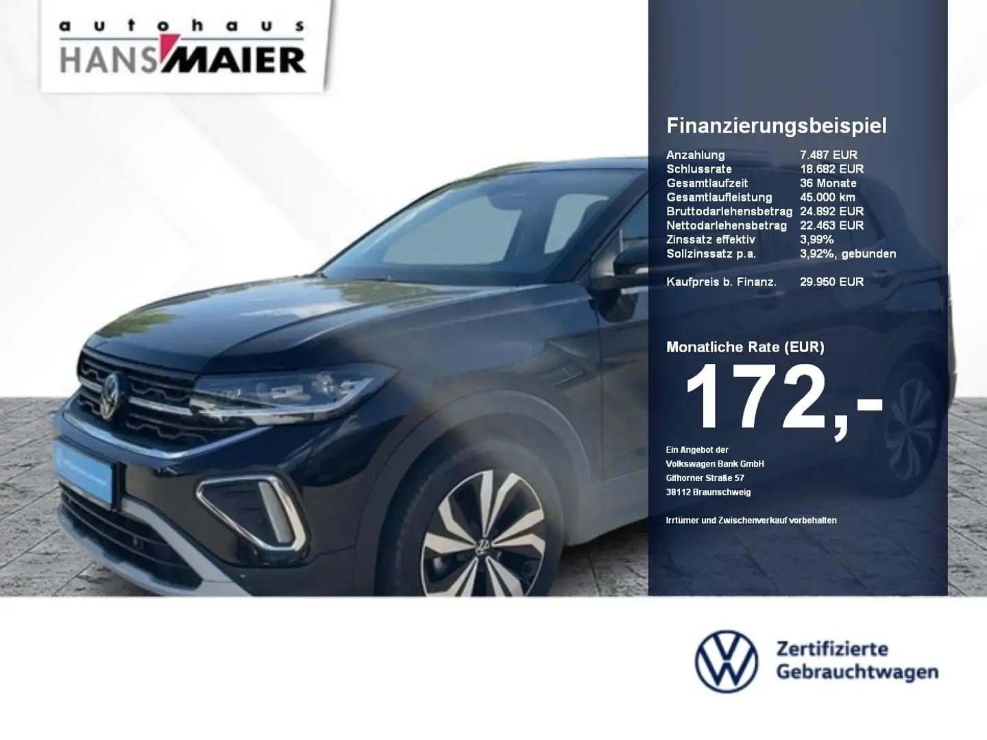 Volkswagen T-Cross Style 1.5 TSI DSG AHK ACC Kam Navi VC Schwarz - 1