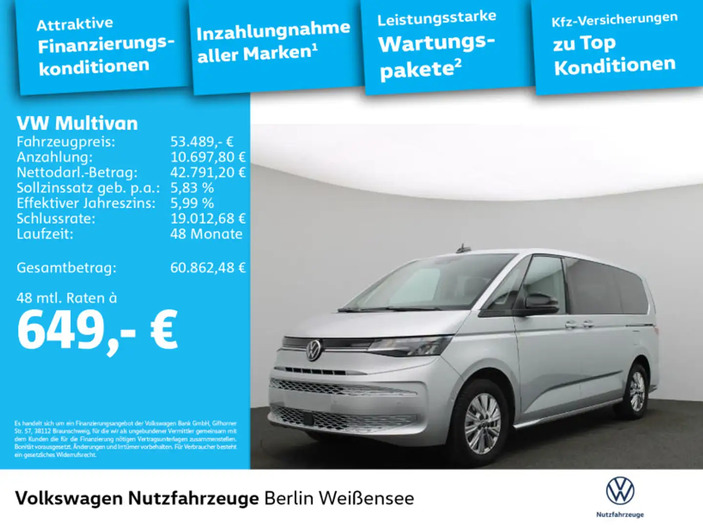 Volkswagen T7 Multivan T7 Multivan 2.0 TDI Life LR*AHK*APP*MFL*RFK*LANE Silber - 2