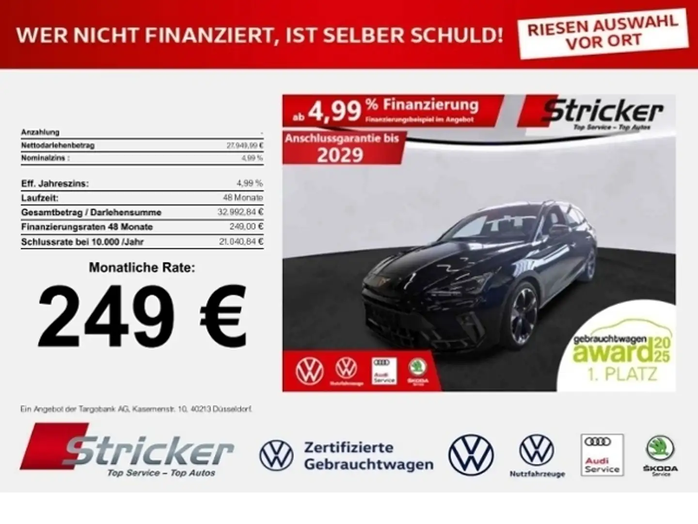 CUPRA Leon SP 1.5eTSI DSG 249,-ohne Anzahlung Navi Kamera Schwarz - 1