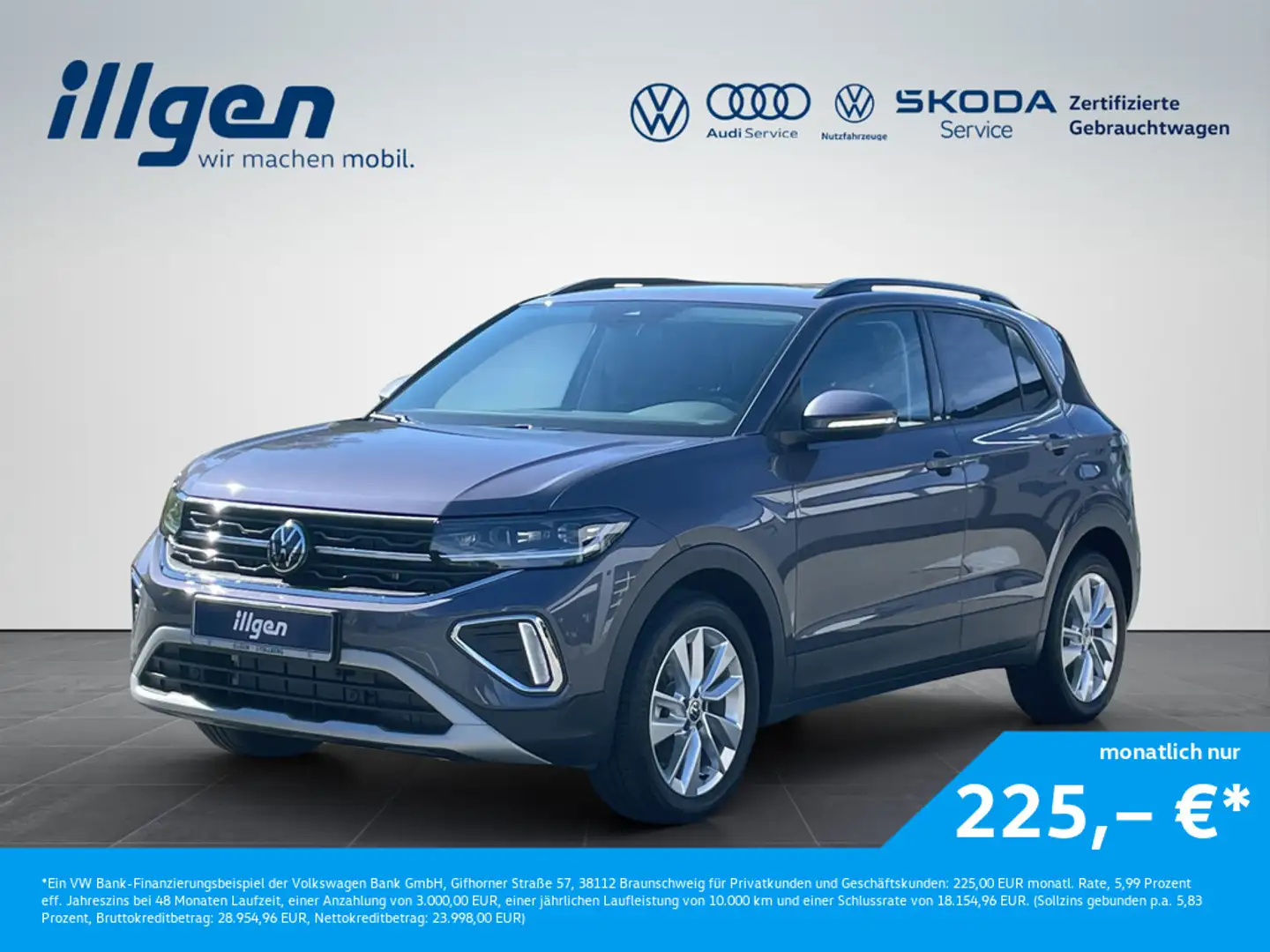 Volkswagen T-Cross 1.0 TSI Life DSG+MATRIX+APP+PDC+ACC+KAM Grau - 1