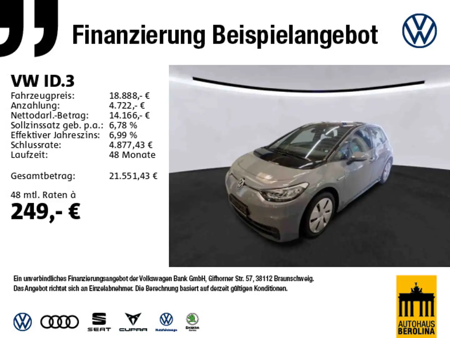 Volkswagen ID.3 Pro Life *ACC*WärmeP*NAV*PDC*LED*SHZ* Grau - 1