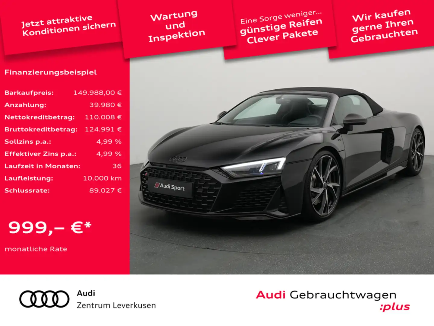 Audi R8 Spyder V10 RWD NAVI VIRT KAM B&O SCHALE Schwarz - 1