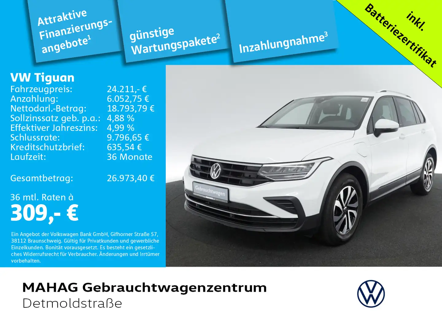 Volkswagen Tiguan 1.4 Hybrid ACTIVE Navi LED AHK DSG Weiß - 1