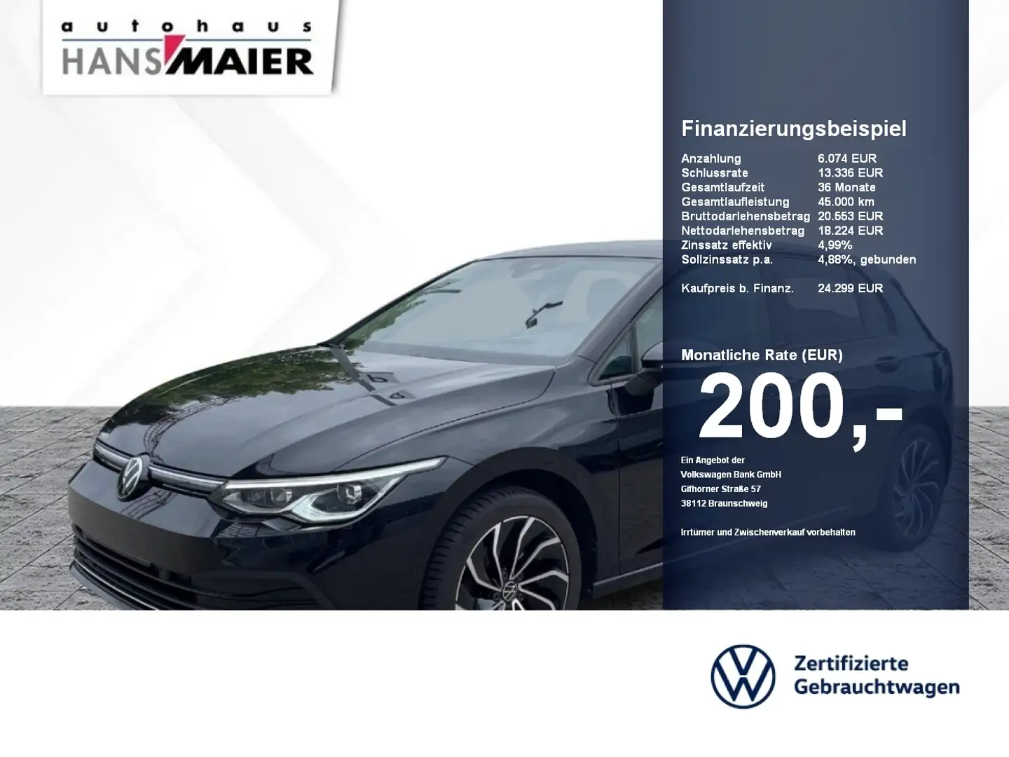 Volkswagen Golf Lim. Active 6-Gang Navi HuD Pano IQDrive Schwarz - 1