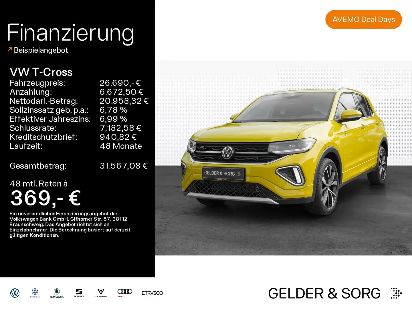 Volkswagen T-Cross 1.0 TSI R-Line DSG AHZ*SHZ*Navi*RFK*LED Giallo - 1