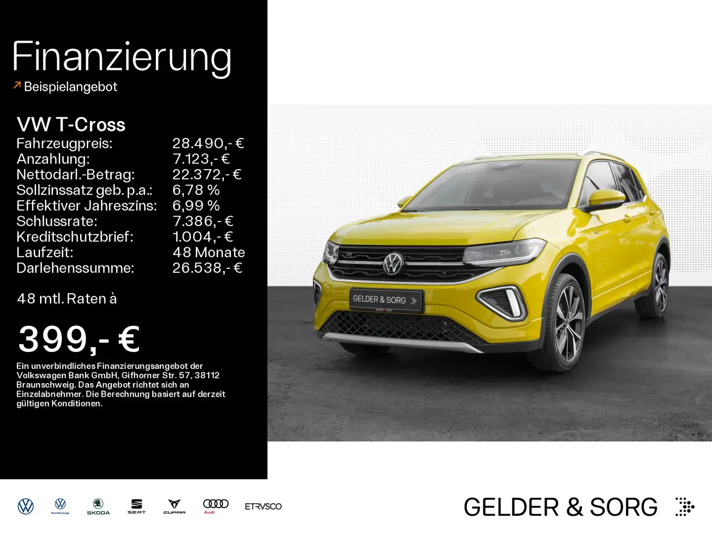 Volkswagen T-Cross 1.0 TSI R-Line DSG AHZ*SHZ*Navi*RFK*LED Jaune - 1