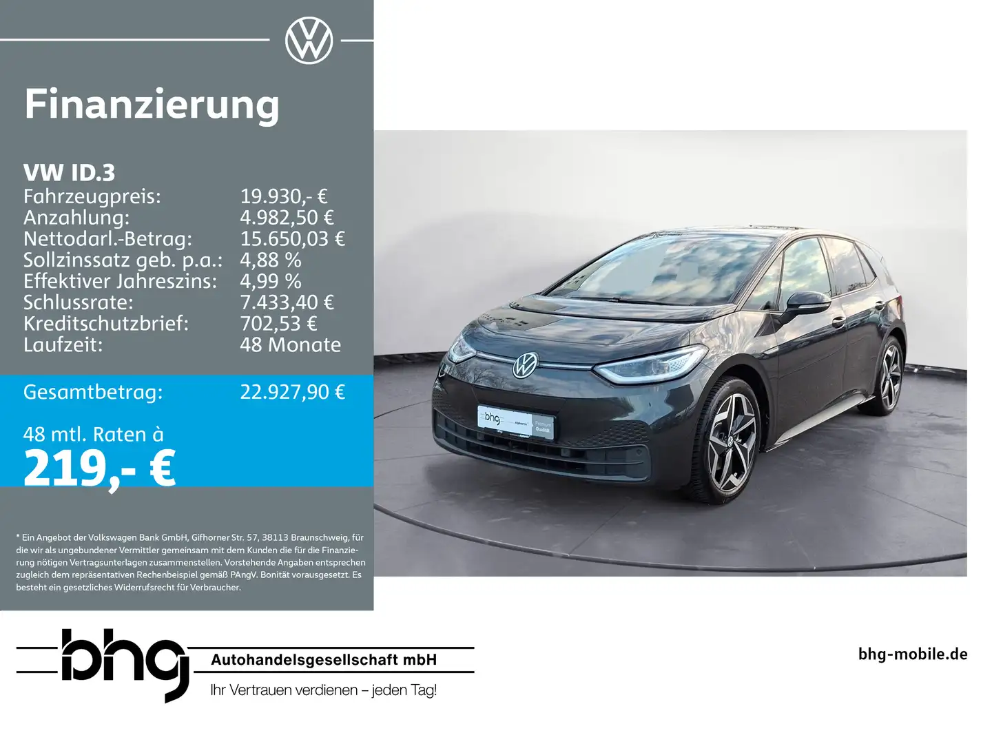 Volkswagen ID.3 Pro   1-Gang-Automatik Grau - 1