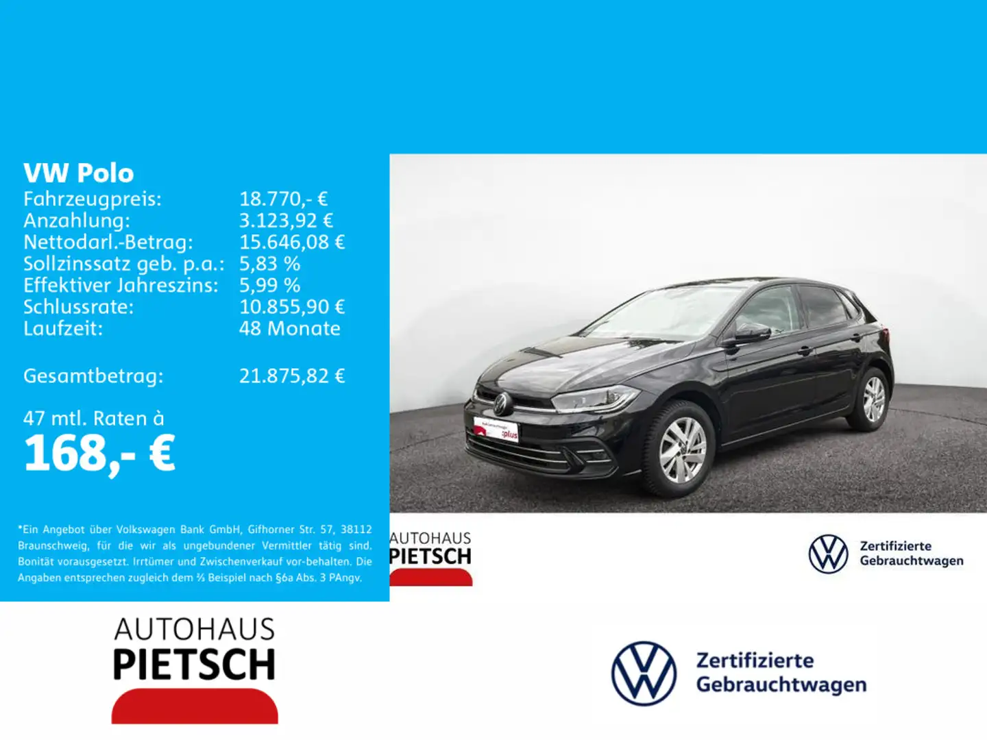 Volkswagen Polo 1.0 TSI Style IQ.Drive Travel Ass. IQ.Light Schwarz - 1