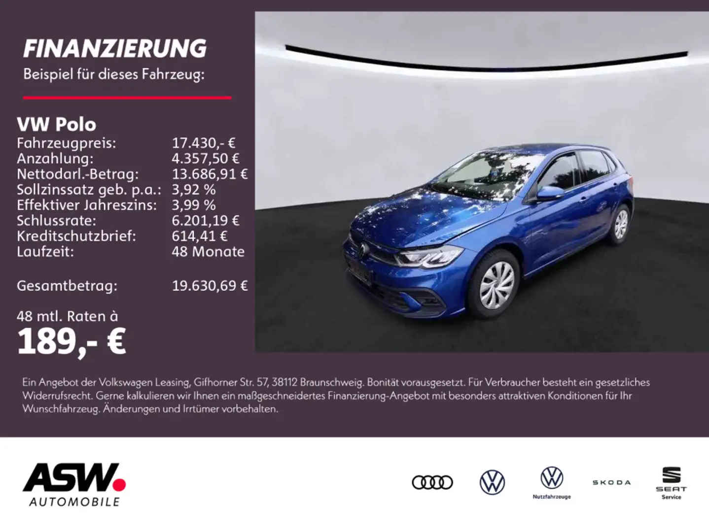 Volkswagen Polo Life 1,0 TSI Navi ACC PDC Klima LED Blau - 1