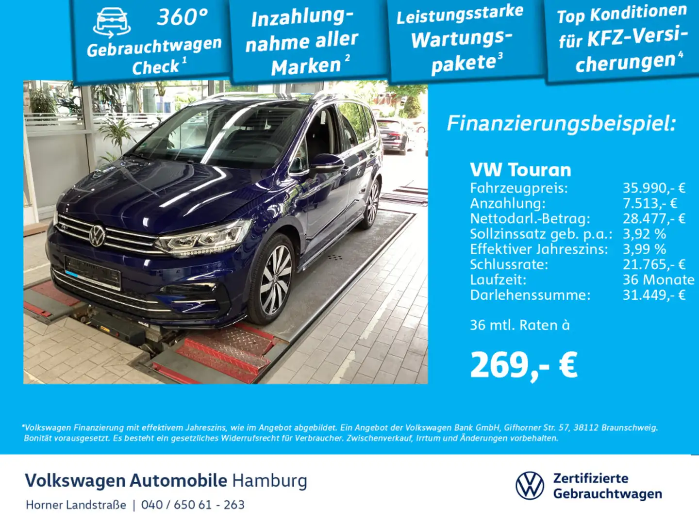 Volkswagen Touran Highline 1.5 TSI DSG R-Line AHK CarPlay Blau - 1