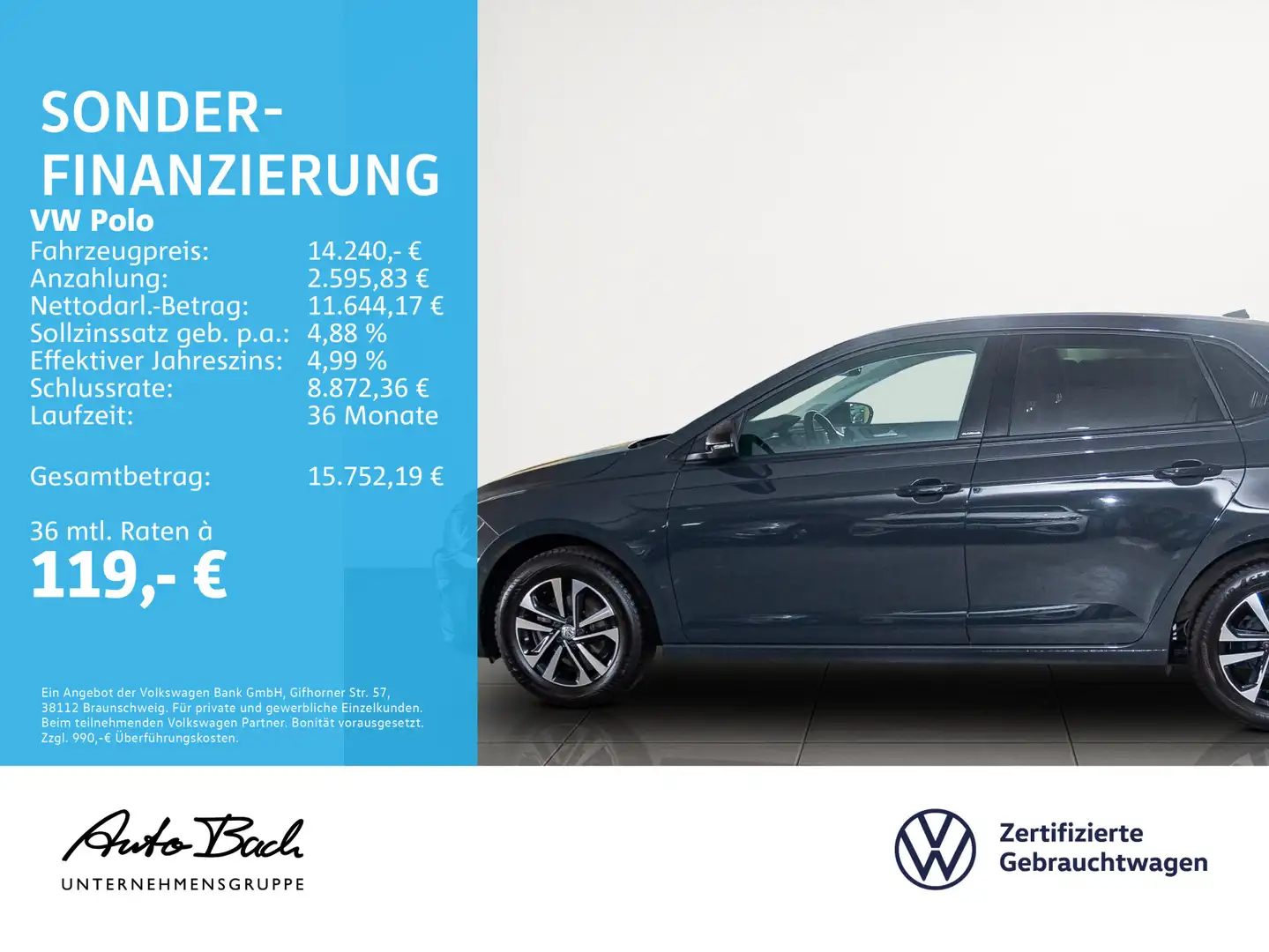 Volkswagen Polo 1.0 IQ.DRIVE, Navi, ParkAssist, Klima, Sitz Grau - 2