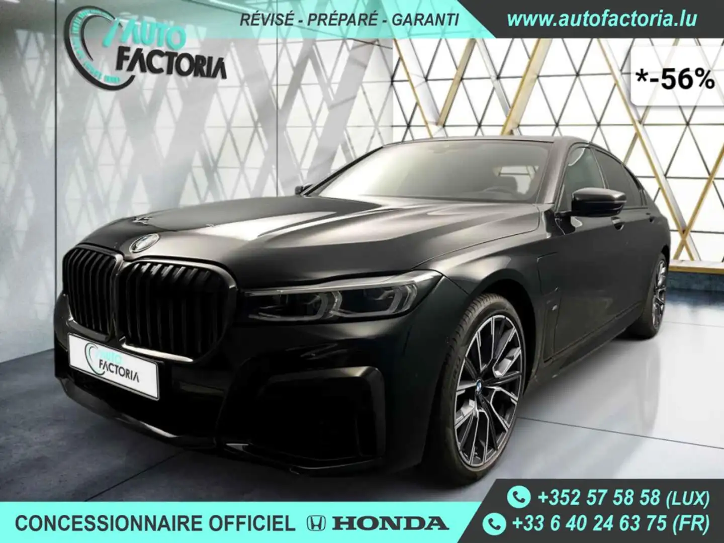 BMW 745 E -56% HYB 394cv BVA8 M Sport +T.PANO+GPS+Options Noir - 1