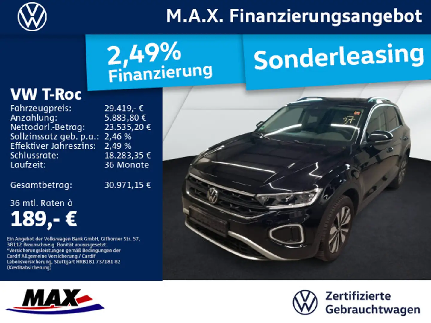 Volkswagen T-Roc 2.0 TDI DSG GOAL LED+AHK+ACC+NAVI+APP+KAM+ Schwarz - 1