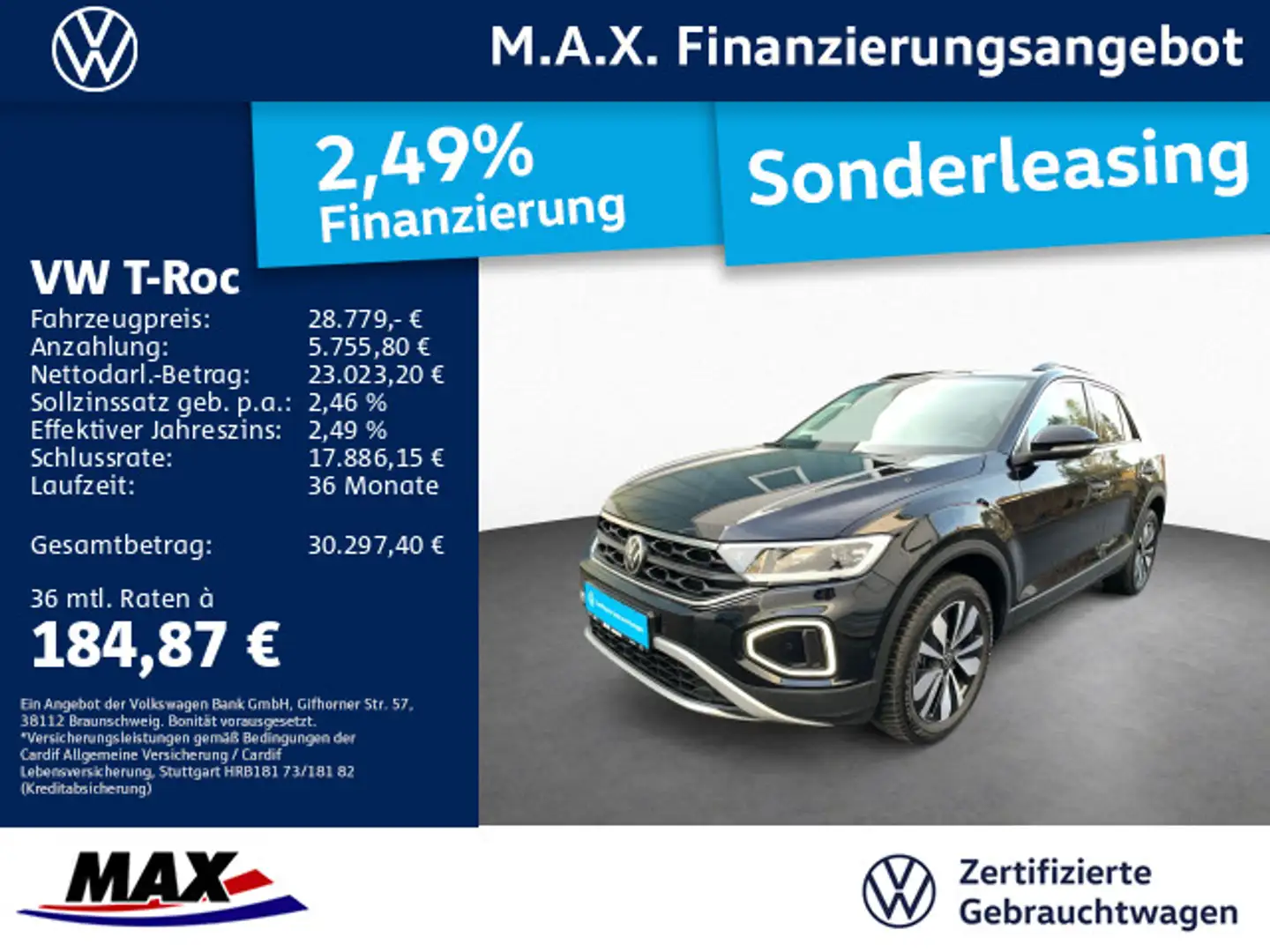 Volkswagen T-Roc 2.0 TDI DSG GOAL LED+AHK+ACC+NAVI+APP+KAM+ Schwarz - 1