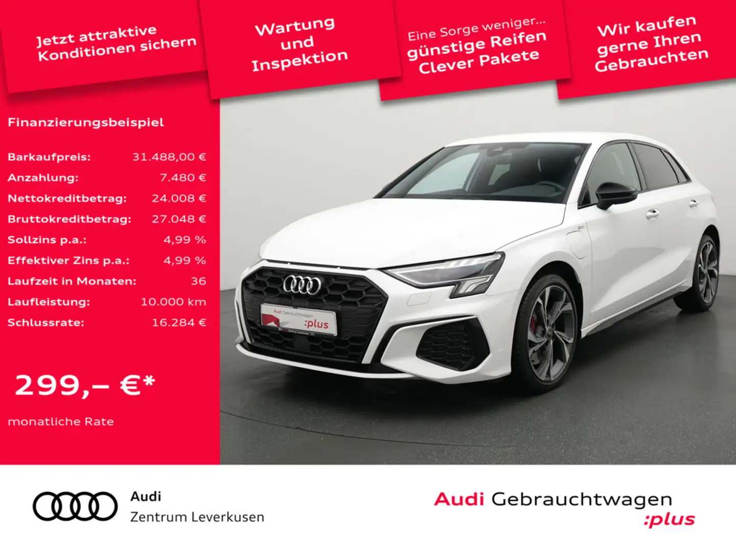 Audi A3 Sportback e S line S tronic ACC AHK B&O NA Weiß - 1