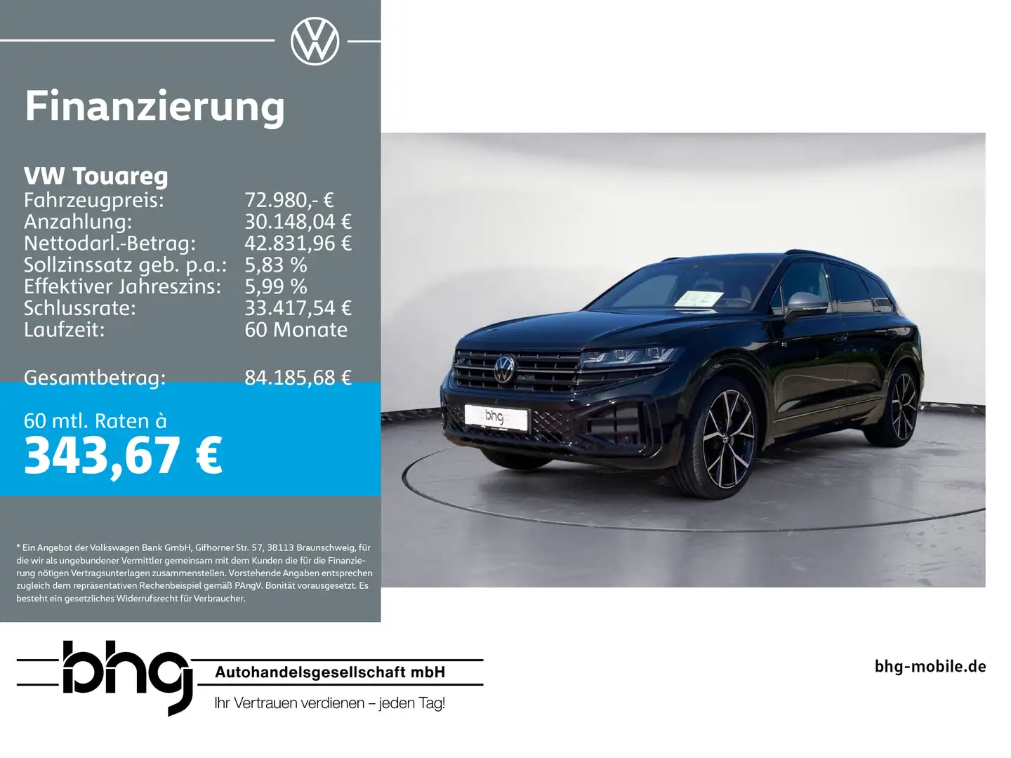 Volkswagen Touareg 3.0 TDI V6 R-Line AHK ADAPTIV HUD PANO Schwarz - 1
