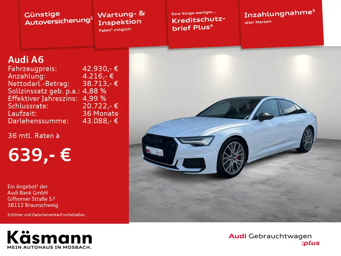 Audi A6 Lim. sport 55TFSIe qu HD-MATRIX AHK PANO 360° Weiß - 1