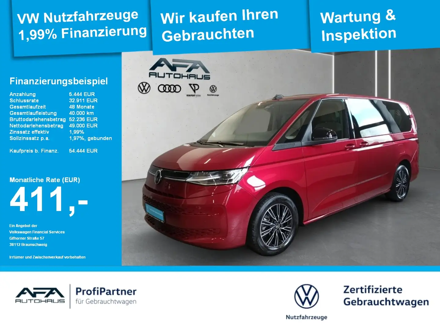 Volkswagen T7 Multivan 2,0 TDI LIFE DSG LED*Navi*AHK*Sthz Rouge - 1