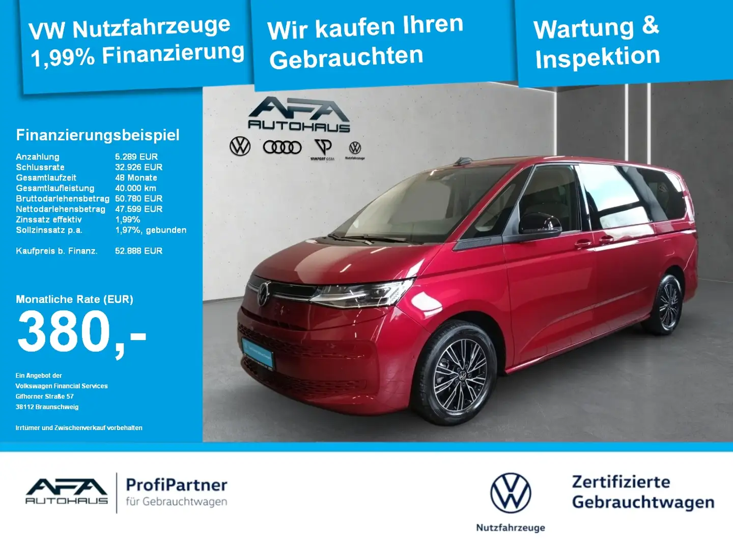 Volkswagen T7 Multivan 2,0 TDI LIFE DSG LED*Navi*AHK*Sthz Rouge - 1