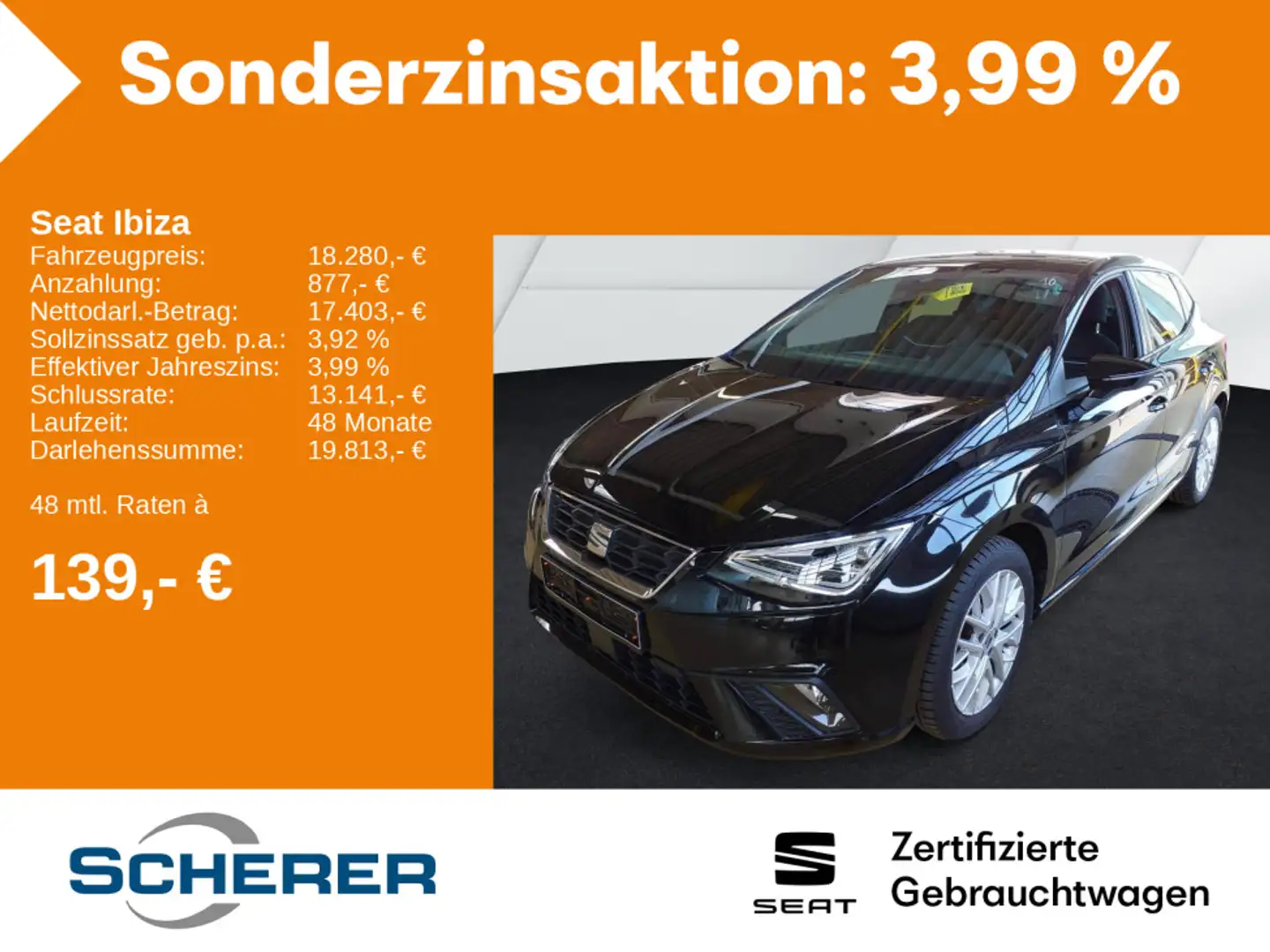 SEAT Ibiza 1.0 TSI FR Navi, RFK, SHZ, LED, Kessy, ACC Noir - 1
