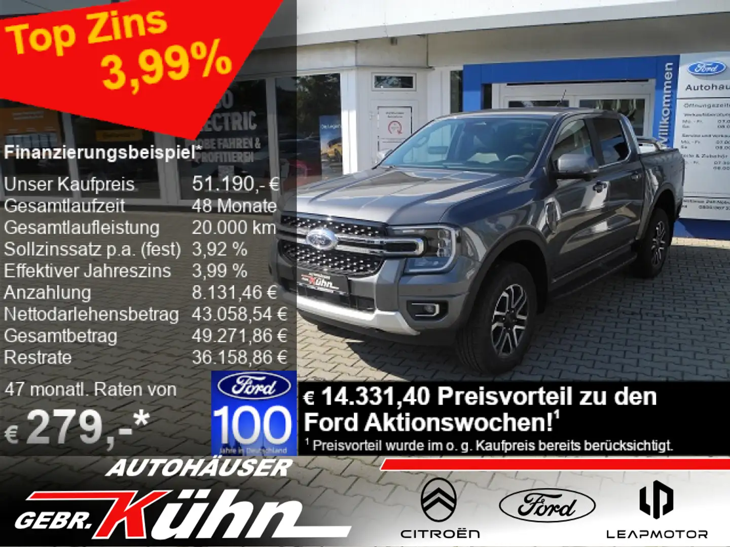 Ford Ranger 2,0 Doka Autm. Limited - iACC, AHK, Rollo, Bügel Grau - 1