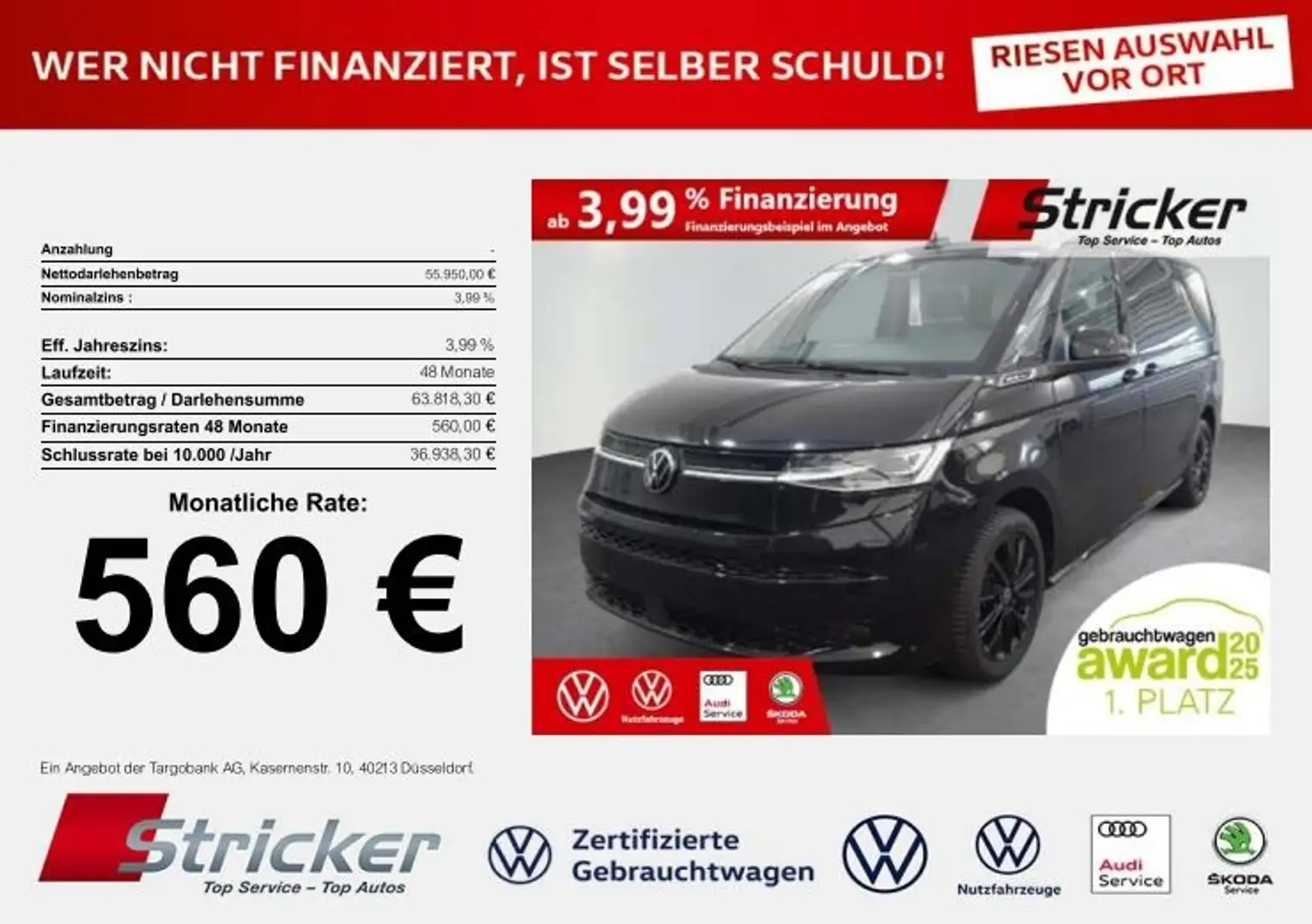 Volkswagen T7 Multivan Goal Lang 2.0TDI DSG 560,-ohne Anzahlung Pano Sta Schwarz - 1