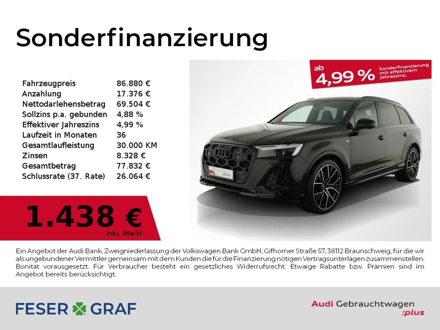 Audi Q7 S line 50 TDI quattro 3. Sitzreihe/ AHK/ 360 Kamer Schwarz - 1