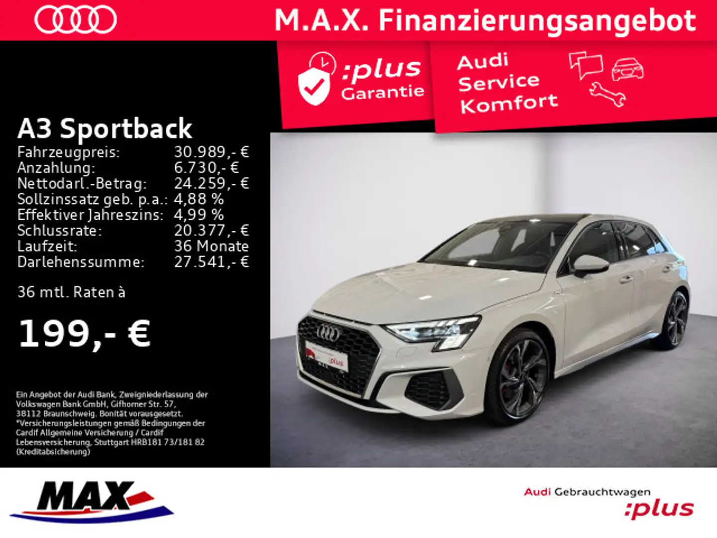 Audi A3 35 TFSI S LINE MATRIX+NAV+PANO+SHZG Weiß - 1