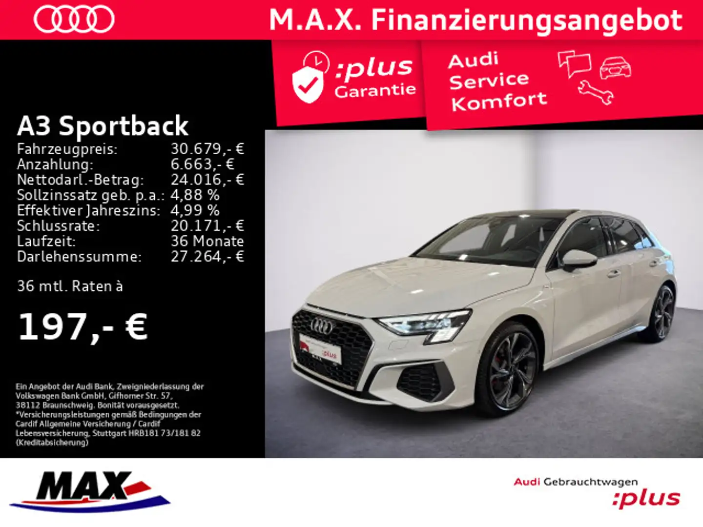 Audi A3 35 TFSI S LINE MATRIX+NAV+PANO+SHZG Weiß - 1