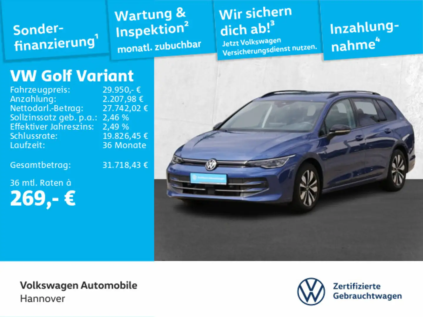 Volkswagen Golf Variant Golf VIII Variant 2.0 TDI DSG Goal Navi AHK LED Blau - 1