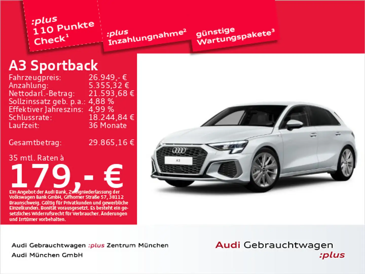 Audi A3 35 TFSI S tronic 2x S line B&O/AHK/ Weiß - 1