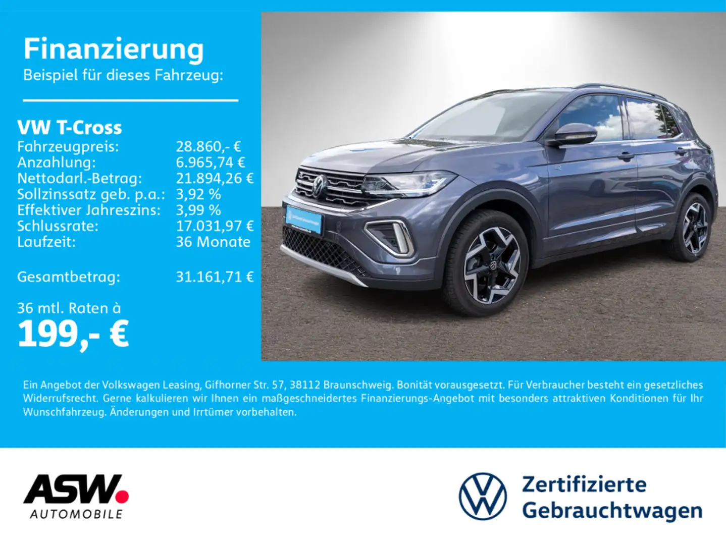 Volkswagen T-Cross R-Line 1.5 TSI DSG LED Navi RFK ACC AHK Gris - 1